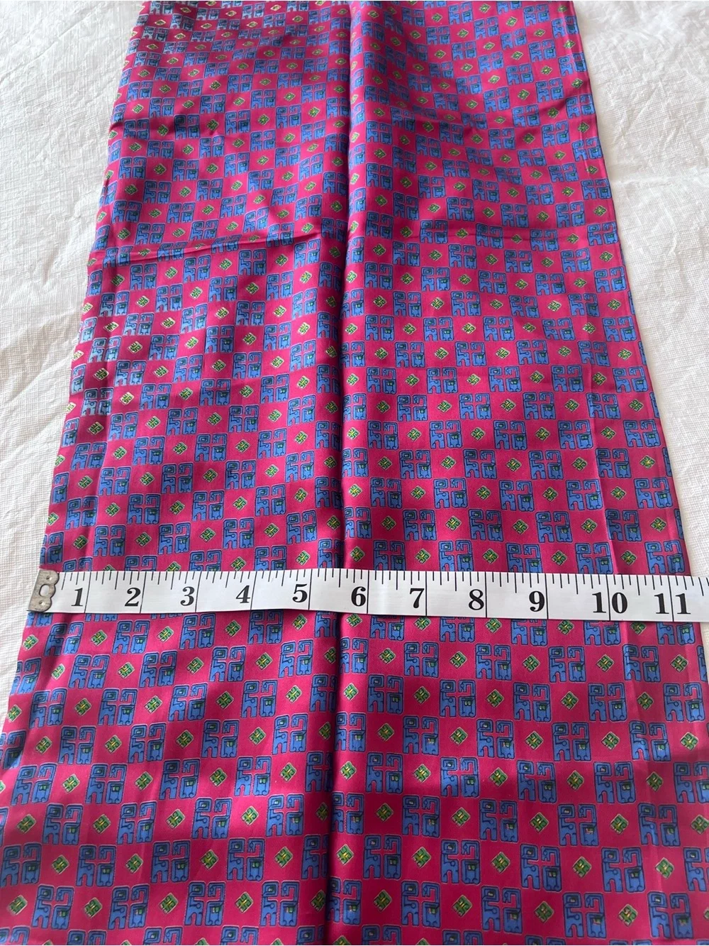 Vintage Unisex Republic of China 100% Silk Hand Printed Fringe Scarf 11 x 50
